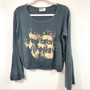 DAZEY LA Black Long Bell Sleeve Jersey Graphic Tee Females Are Strong As Hell